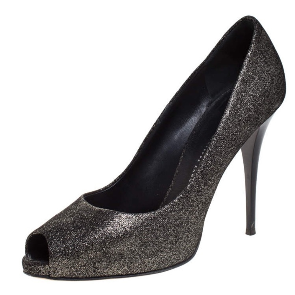 Giuseppe Zanotti Black Shimmer Evening Peep Toe Shoes Size 40